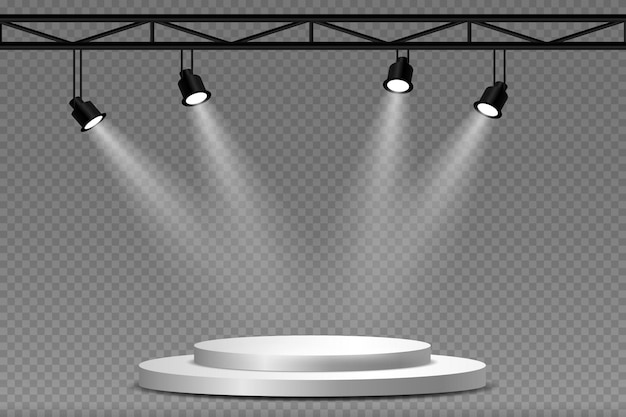 Realistische und glänzende Beleuchtung des Podiums und des Studios