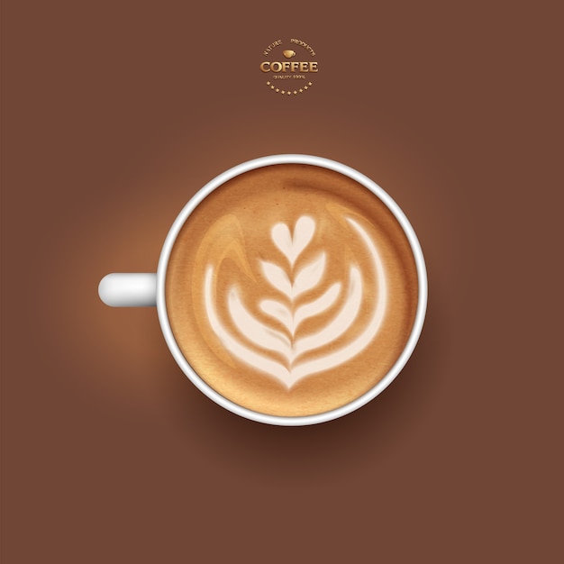realistische Vektor lokalisierte weiße Tasse Kaffee Latte Tulpe, Draufsicht.