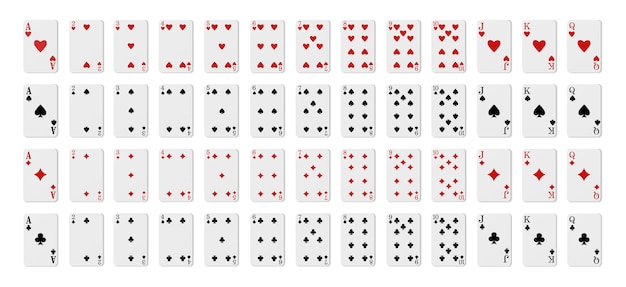 realistische Vektorgrafik-Symbol Vollständiges Deck mit Poker-Spielkarten isoliert auf weißem Hintergrund