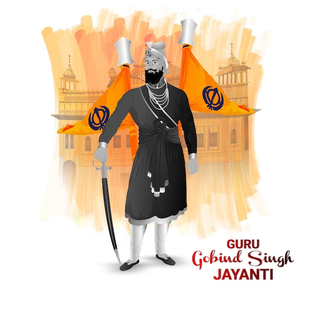 Realistische vektorgrafik von guru gobind singh ji für glücklichen gurupurab