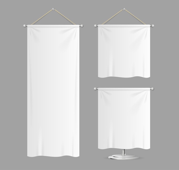 Realistische Vorlage-Textilbanner mit Falten-Set können für Marketing und Werbung verwendet werden. Vektor-Illustration