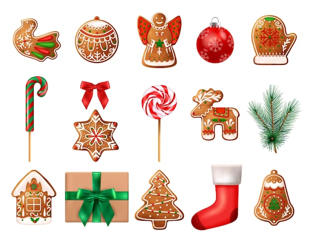 Realistische weihnachten farbige icon-set