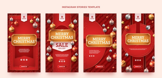 Vektor realistische weihnachts-instagram-geschichtensammlung