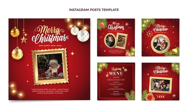 Vektor realistische weihnachts-instagram-posts-sammlung