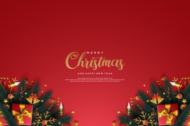 Realistische Weihnachts- und Neujahrsgrußkarte mit Geschenken und Glocken