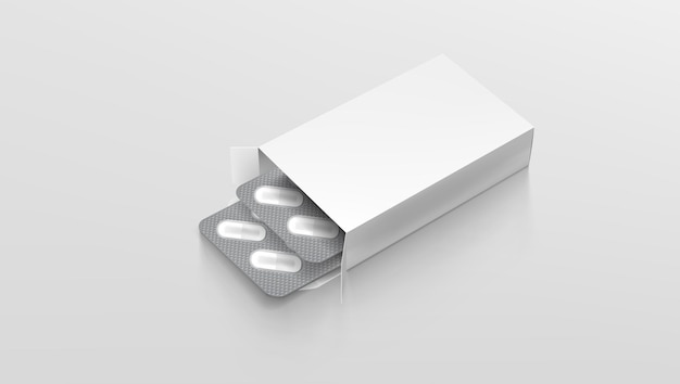 Realistische weiße Pillendose mit Drags-Packung