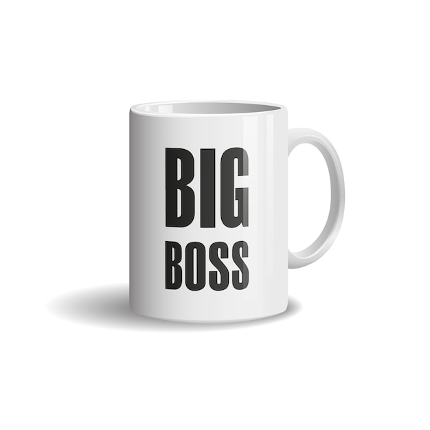 Vektor realistische weiße tasse auf weißem hintergrund. big boss