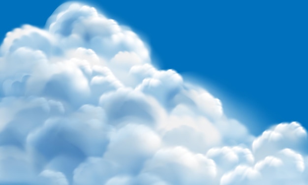 Realistische weiße Wolken Rauch auf blauem Himmel Hintergrund Vektor-Illustration