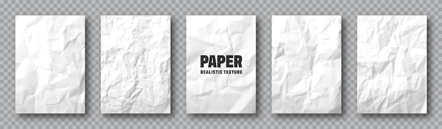 Realistische weiße zerknitterte Papiertextur grobe Grunge alte leere zerrissene Kanten Vektorillustration