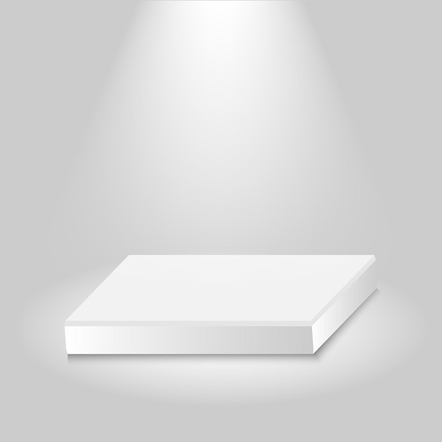 Realistische Wettbewerbsbühne, leerer weißer Podiumsplatz für Produktplatzierung für Präsentationssiegerpodium oder Bühne auf grauem Hintergrundvektor