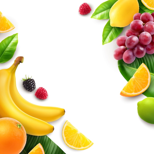 Realistische Zusammensetzung frischer Früchte Hintergrund