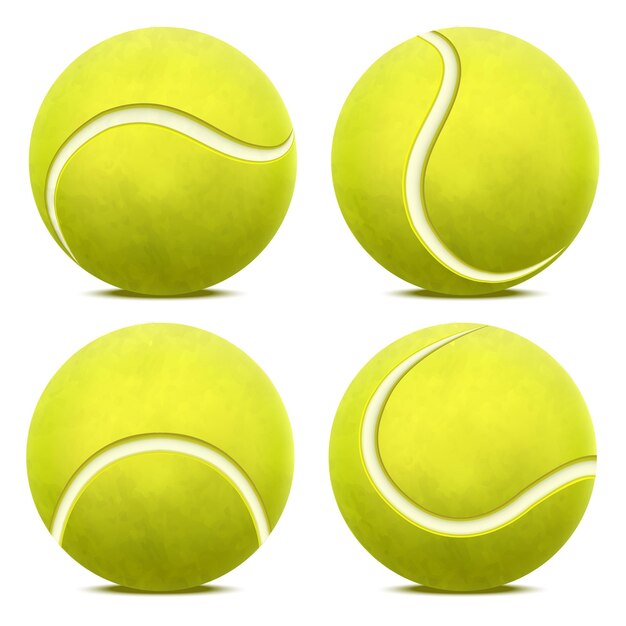 Realistischer 3d-detaillierter gelber tennisball-set-vektor