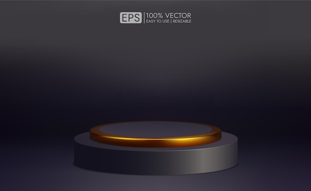 Realistischer 3D-Podiumsvektor mit Goldüberlagerung auf dunklem Hintergrund