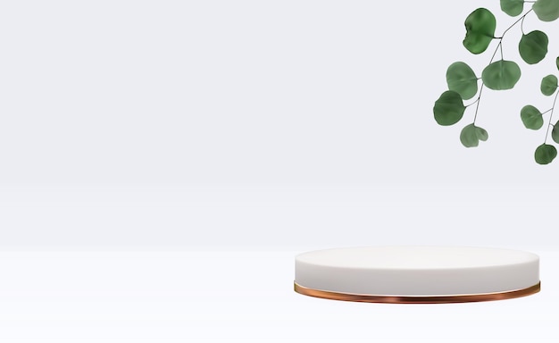 Realistischer 3D-Sockel mit Eukalyptusblättern