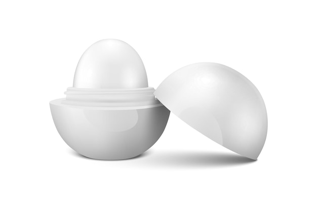 realistischer 3d-weißer leerer glänzender geöffneter lippenbalsamstift oder hygienischer lippenstift lokalisiert auf weiß