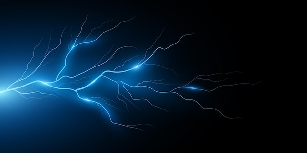 Realistischer blauer Blitzeffekt auf schwarzem Hintergrund Donnerschlag mit Lichtstrahlen Gewitter Naturphänomen Lichteffekt Vektor-Illustration