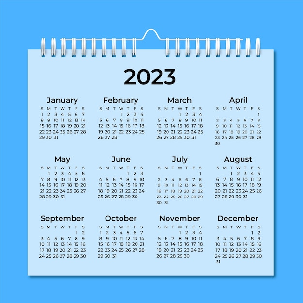 Realistischer blauer kalender 2023