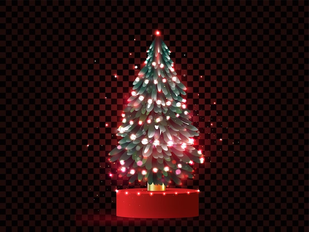 Vektor realistischer dekorativer schöner weihnachtsbaum mit glitzern und lichtern