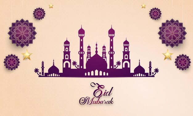 Realistischer eid mubarak und eid alfitr islamischer gruß post design