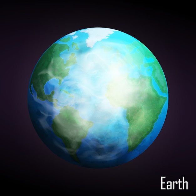 Realistischer Erdplanet lokalisiert auf dunklem Hintergrund. Illustration.