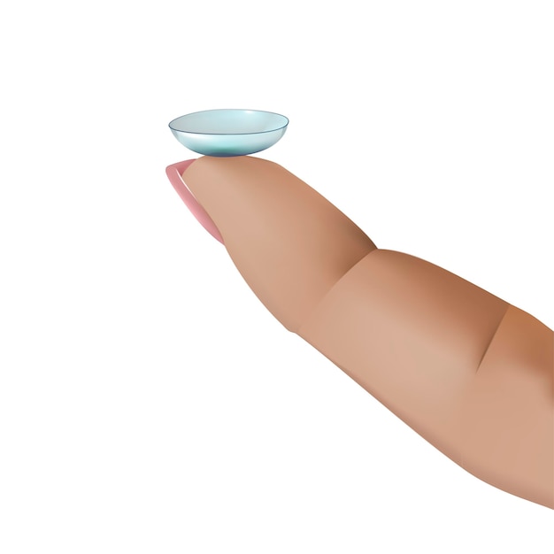 Realistischer finger mit vektor der kontaktlinse 3d