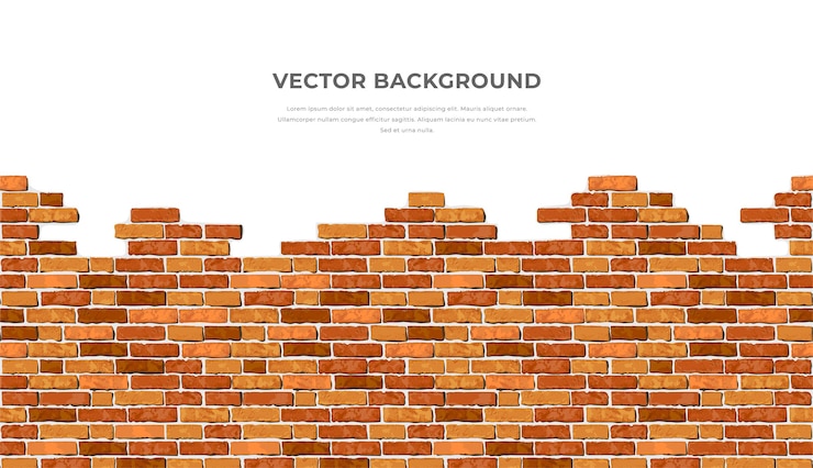 Vektor realistischer gebrochener horizontaler backsteinmauerhintergrund mit text