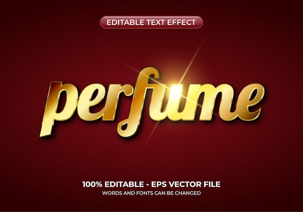 Realistischer Goldparfüm-Texteffekt Glänzender Luxus-Textstil auf rotem Hintergrund