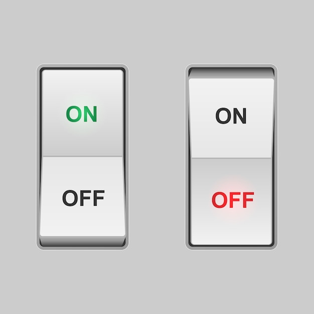 Realistischer kippschalter. ein- und ausschaltpositionen