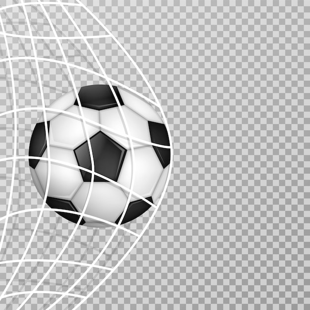 Realistischer Leder-Fußball im Netz Vektor-Illustration