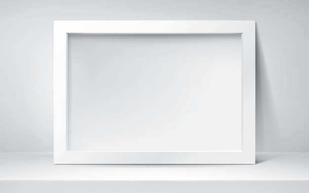 Realistischer leerer Rahmen auf hellem Hintergrund. Tischoberfläche. Grenze für Ihr kreatives Projekt, Mockup