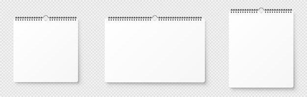 Vektor realistischer leerer wandkalender. spirale leeres wandkalendermodell. mock-up mit schatten auf transparentem hintergrund - vektorgrafik.