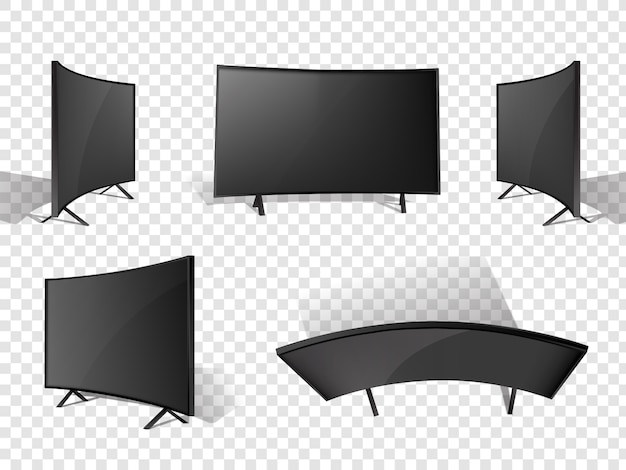 Realistischer moderner Fernseher in verschiedenen Winkeln.
