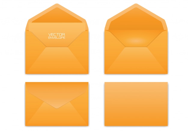 Realistischer orange Umschlag eingestellt auf weißen Hintergrund.