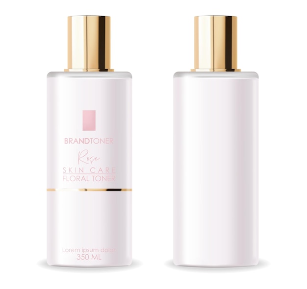 Realistischer Paketkosmetiksatz, Flaschenlotion, Stärkungsmittel, Serum, Creme, Kosmetikmodellvektor