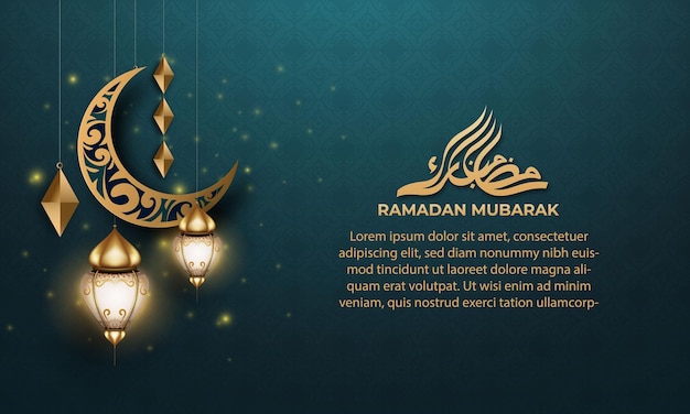 Realistischer Ramadan-Hintergrund mit Halbmond-Lampe für eine Banner-Grußkarte.