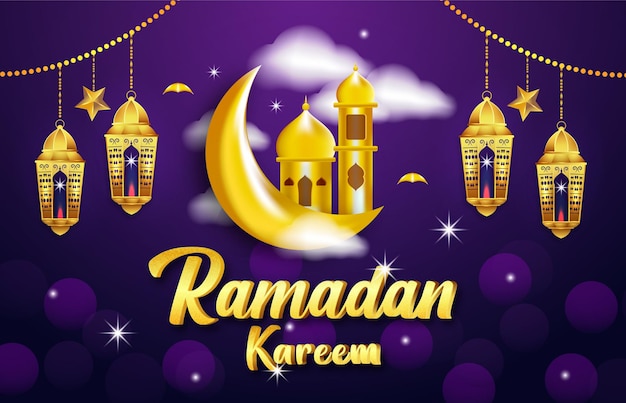 Realistischer ramadan kareem banner islamischer hintergrund