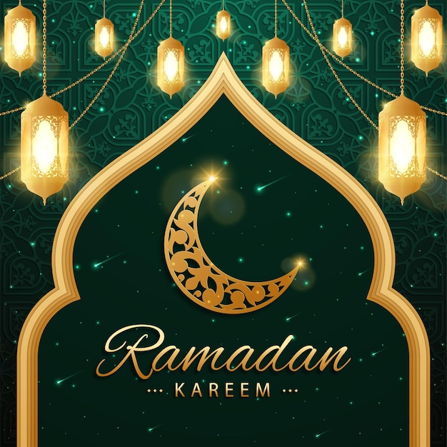 Realistischer ramadan kareem-hintergrund mit moschee und laterne