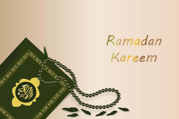 Realistischer Ramadan mit dem heiligen Koran und einer Tasbih-Hintergrundillustration