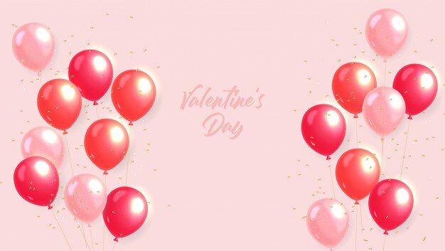 Vektor realistischer rosa ballonsatz isoliert, partei, glücklicher valentinstag