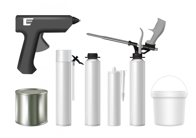 Realistischer Satz der Bauwerkzeuge und des Baumaterialverpackens