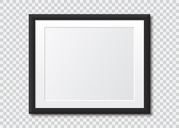 Realistischer schwarzer leerer Bilderrahmen mit Schatten. Fotorahmen auf einem transparenten Hintergrund