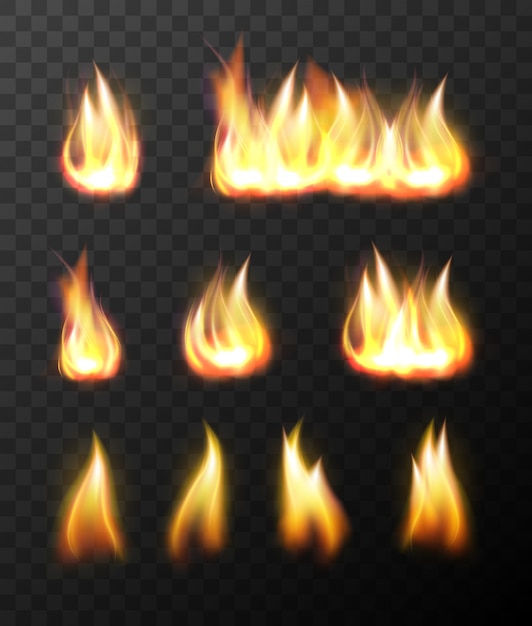 Realistischer transparenter Satz der Feuerflammen