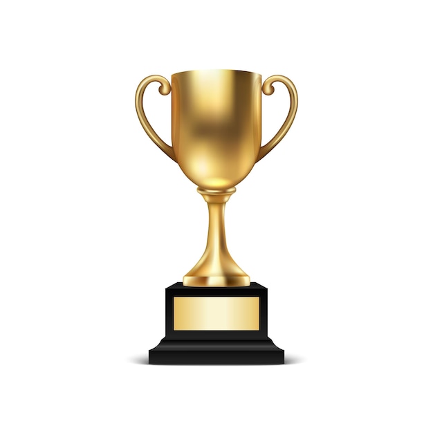 Realistischer vektor 3d blank golden champion cup icon closeup isoliert auf weißem hintergrund design-vorlage des championship trophy sport tournament award gold winner cup und victory concept