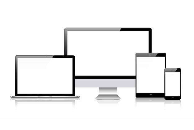 Vektor realistischer vektor. gerätesatz: laptop-, tablet- und telefonvorlage überwachen