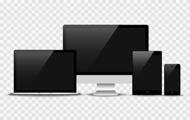Realistischer Vektor. Gerätesatz: Laptop-, Tablet- und Telefonvorlage überwachen