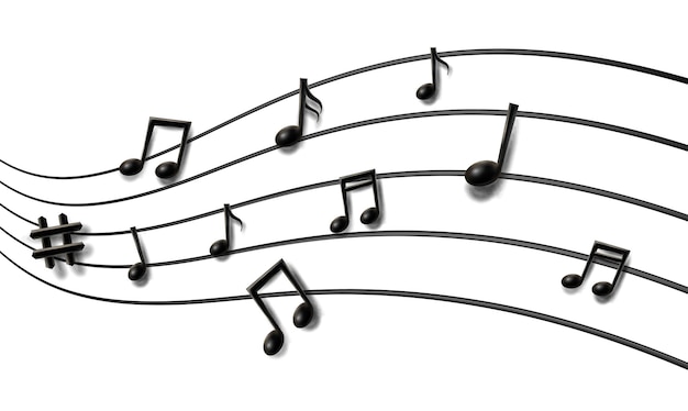 realistischer Vektorhintergrund. Musiknoten bewegen Hintergrund.