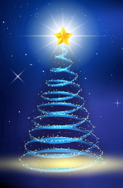 Realistischer weihnachtsbaum mit magischem licht oder luxus-weihnachtsbaum mit sternenlampe oder dekoration
