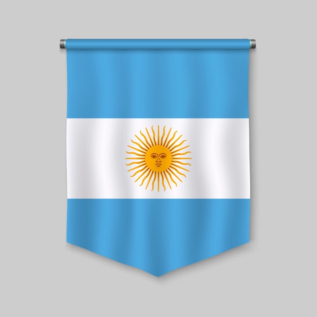 Realistischer wimpel 3d mit flagge von argentinien