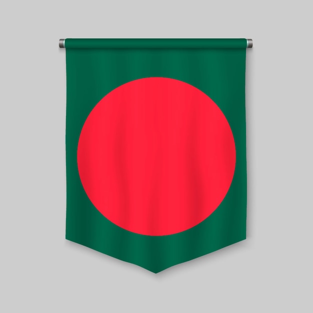 Realistischer wimpel 3d mit flagge von bangladesch