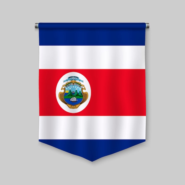 Realistischer wimpel 3d mit flagge von costa rica